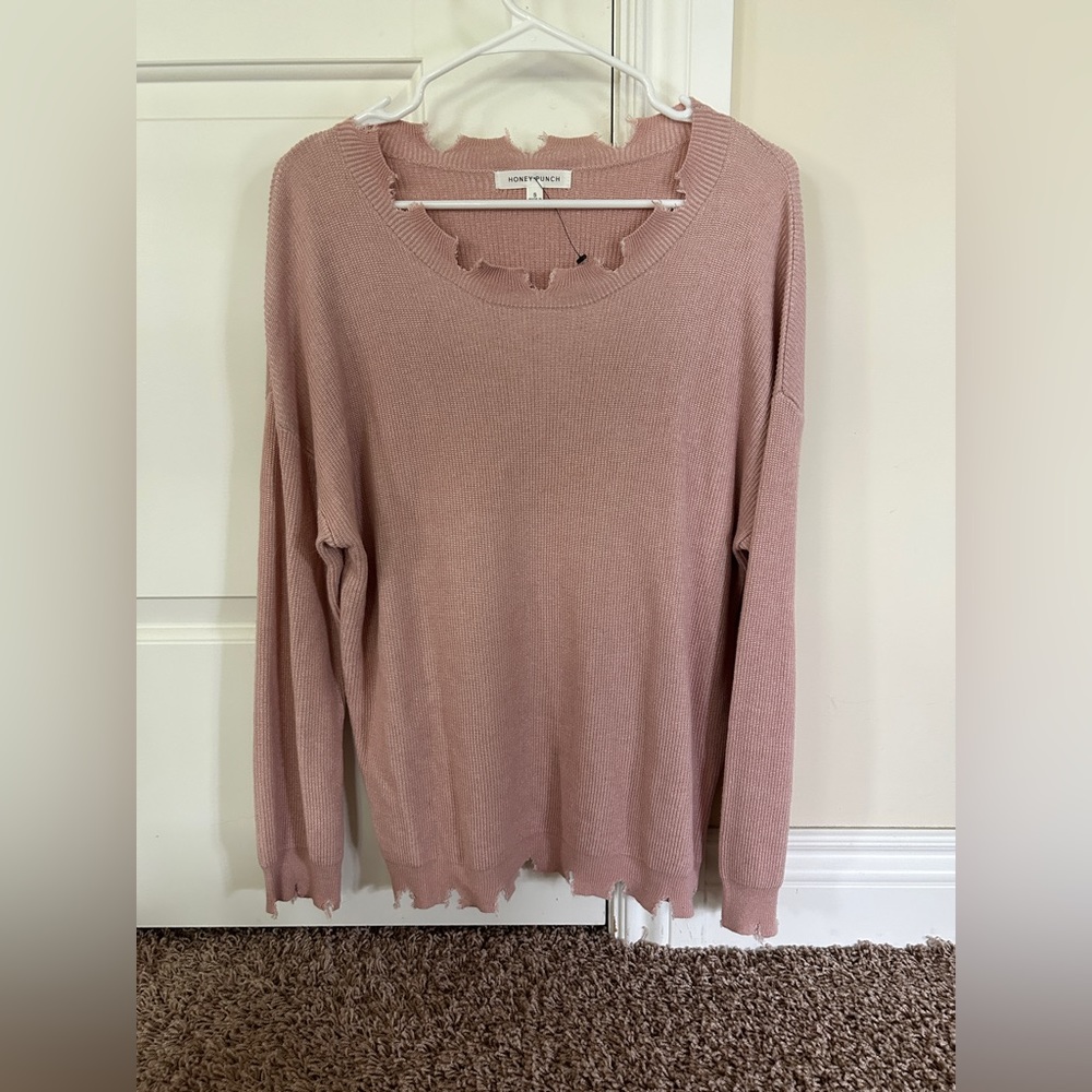 Honey Punch blush pink sweater with ripped detailing size s